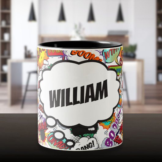 Tasse 2 Couleurs Fun Personnalisé Name Comic Book