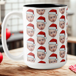 Tasse 2 Couleurs Funky Custom Face Photo Père Noël Head Christmas