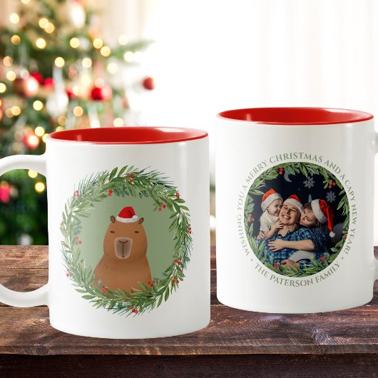 Tasse 2 Couleurs Funny Capybara Père Noël Photo personnalisée de No