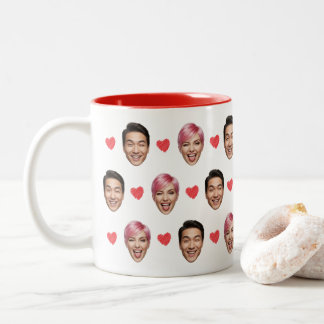 Tasse 2 Couleurs Funny Custom Couple Faces Pattern Red Hearts
