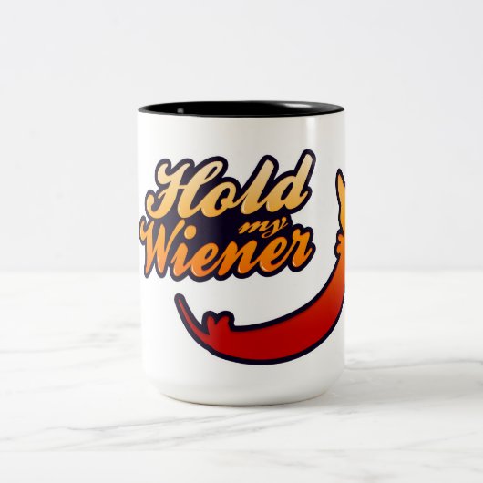 Tasse 2 Couleurs Funny Dachshund 'Hold my Wiener' (Centre)