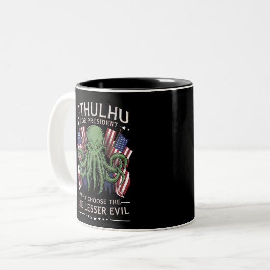Tasse 2 Couleurs Funny Elections 2024 Cthulhu pour le président (Devant gauche)