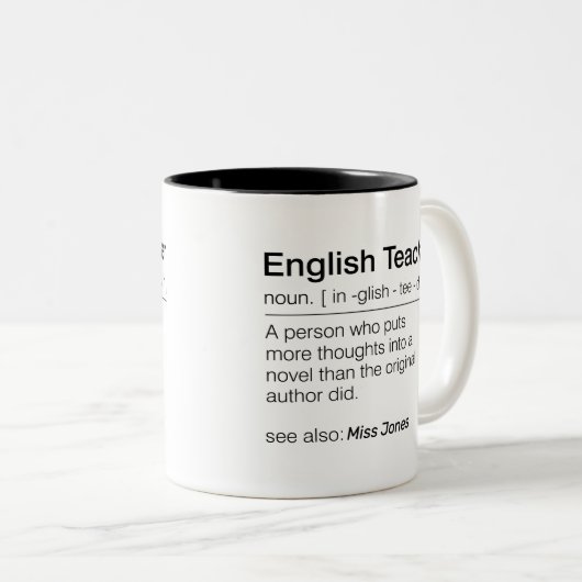 Tasse 2 Couleurs Funny Enseignant Anglais Grammaire Police Cadeau E (Devant droit)