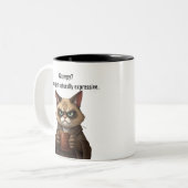 Tasse 2 Couleurs Funny Grumpy cat dans un Robe et Café (Devant gauche)