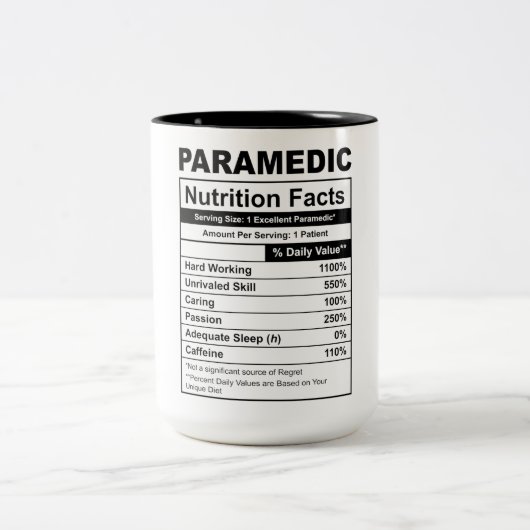 Tasse 2 Couleurs Funny Paramedic Nutrition faits (Centre)
