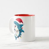 Tasse 2 Couleurs Funny Shark Wearing Santa Christmas Hat  (Devant gauche)