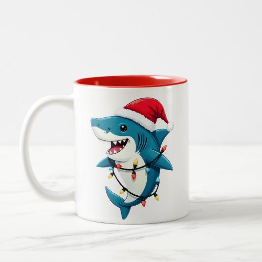 Tasse 2 Couleurs Funny Shark Wearing Santa Christmas Hat (Gauche)