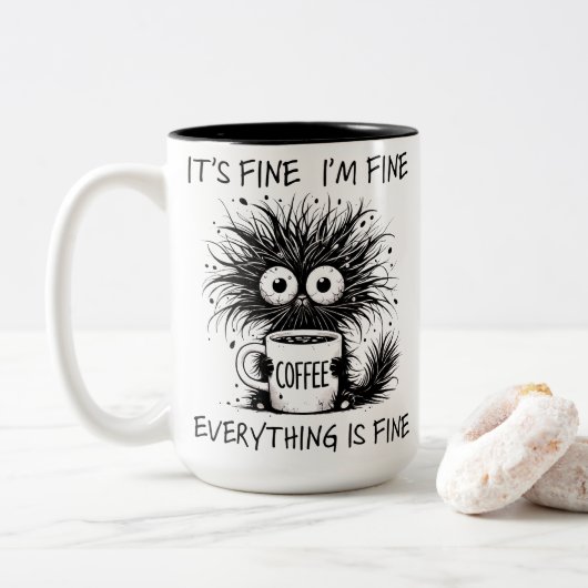 Tasse 2 Couleurs Funny Tired Coffee Monster Everything Fine (Avec donut)