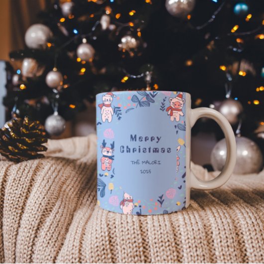 Tasse 2 Couleurs Funny Woodland Friends Blue Winter Forest Pattern