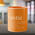 Tasse 2 Couleurs Funtie Tante Tante Définition Orange Personnalisé<br><div class="desc">Personnalisez-vous pour votre Funtie,  Tante ou Tante préférée pour créer un cadeau unique. Une façon parfaite de lui montrer à quel point elle est extraordinaire chaque jour. Vous pouvez même customiser l'arrière - plan à leur couleur préférée. Conçu par Thisisnotme©</div>