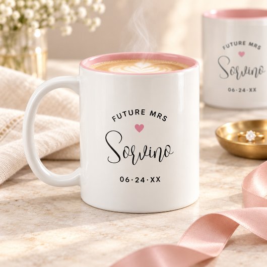 Tasse 2 Couleurs Futur Mme Monogramme Mariage Rose Script
