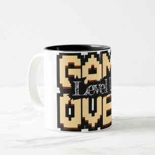 Tasse 2 Couleurs Game Over, Level Up : Monde de jeu rétro pixelisé