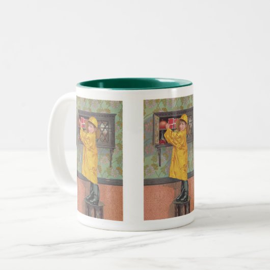 Tasse 2 Couleurs Garçon en Raincoat (Devant gauche)