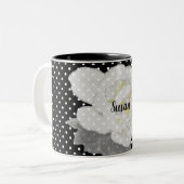Tasse 2 Couleurs Gardenia blanche Fleur noir blanc Polka point (Devant gauche)