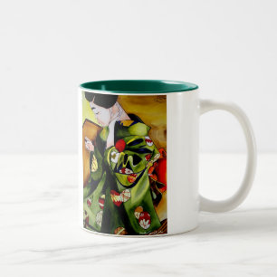 Tasse 2 Couleurs Geisha avec kimono vert olive art original
