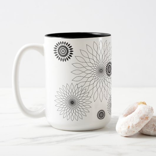 Tasse 2 Couleurs Geometric Flower〜ブラック〜 (Avec donut)