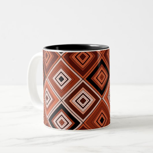 Tasse 2 Couleurs Géométrie patchwork ethnique marron orange (Devant gauche)