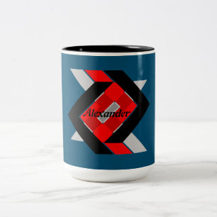 Tasse 2 Couleurs Géométrique bleu gris rouge noir personnalisé simp
