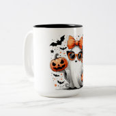 Tasse 2 Couleurs Ghost d'Halloween drôle (Devant gauche)