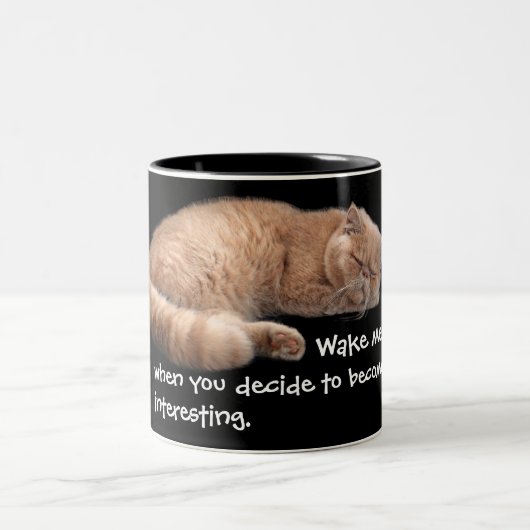 Tasse 2 Couleurs Gingembre Dormir Chat Funny Wake Me Citation (Centre)