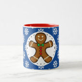 Tasse 2 Couleurs Gingerbread Man on Blue White Snowflakes (Centre)