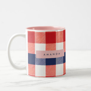 Tasse 2 Couleurs Gingham Rouge, Blanc et Bleu Patriotique Personnal