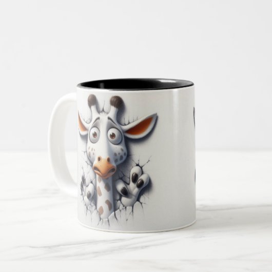 Tasse 2 Couleurs Giraffe effrayée 3D Animaux amusants (Devant gauche)