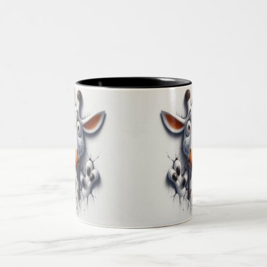 Tasse 2 Couleurs Giraffe effrayée 3D Animaux amusants (Centre)