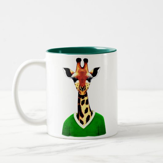 Tasse 2 Couleurs Giraffe mignonne portant un pull vert (Gauche)