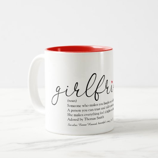 Tasse 2 Couleurs Girlfriend Définition Chic Script Love Heart (Devant gauche)