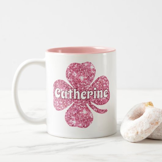 Tasse 2 Couleurs Glam Girly rose Parties scintillant Lucky Clover N (Avec donut)