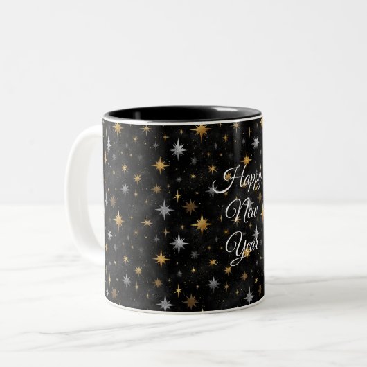 Tasse 2 Couleurs Glitzy Gold Silver Black Sparkle New Year (Devant gauche)