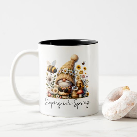 Tasse 2 Couleurs Gnome et printemps des abeilles (Avec donut)