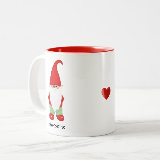 Tasse 2 Couleurs Gnome moderne habillé en vert et rouge (Devant gauche)