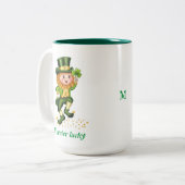 Tasse 2 Couleurs Gnome Vert Chanceux Forever & Monogramme (Devant gauche)