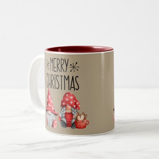 Tasse 2 Couleurs Gnomes de Noël mignons (Devant gauche)