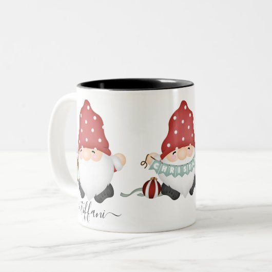 Tasse 2 Couleurs Gnomes de Noël scandinaves mignons avec nom (Devant gauche)