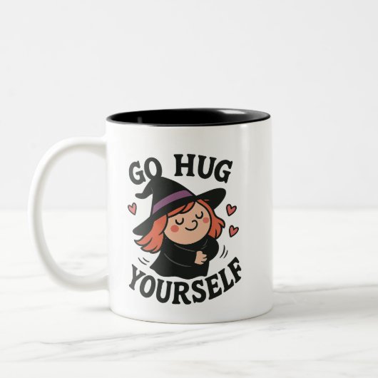 Tasse 2 Couleurs Go Hug Yourself Witch – Cute Self-Love Halloween (Gauche)