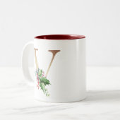 Tasse 2 Couleurs Gold Foil V Monogram Pine & Berry Christmas (Devant gauche)