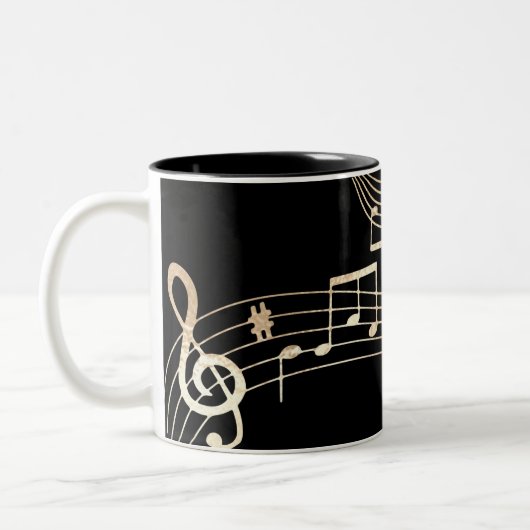 Tasse 2 Couleurs Gold Music Notes sur Black Medium (Gauche)