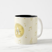 Tasse 2 Couleurs Gold Parties scintillant Music Notes Monogramme Ab (Devant droit)