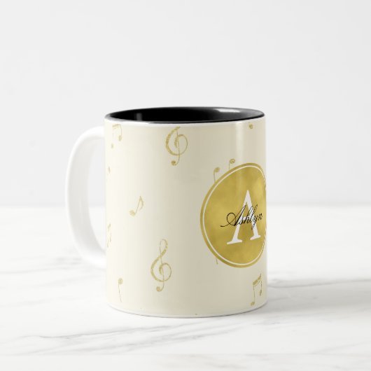 Tasse 2 Couleurs Gold Parties scintillant Music Notes Monogramme Ab (Devant gauche)