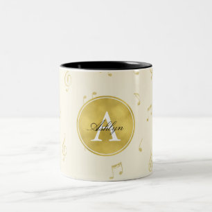 Tasse 2 Couleurs Gold Parties scintillant Music Notes Monogramme Ab