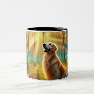 Tasse 2 Couleurs Golden Retriever dans la forêt enchantée