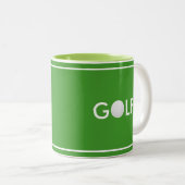 Tasse 2 Couleurs Golf Ball Texte sur Vert (Devant droit)