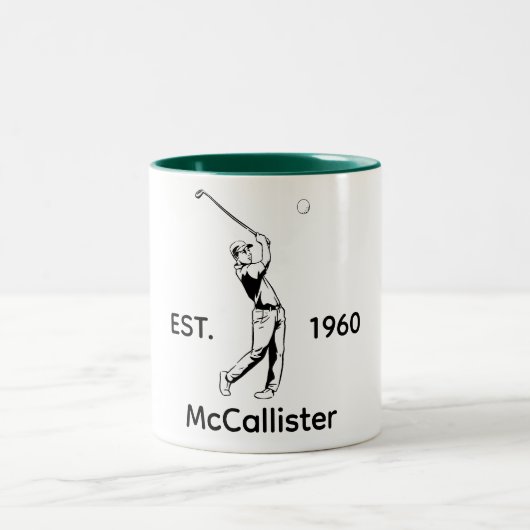 Tasse 2 Couleurs Golfeur nom personnalisé et année  (Centre)