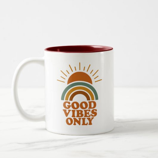 Tasse 2 Couleurs Good Vibes uniquement - Retro Boho Sun Rainbow Des (Gauche)