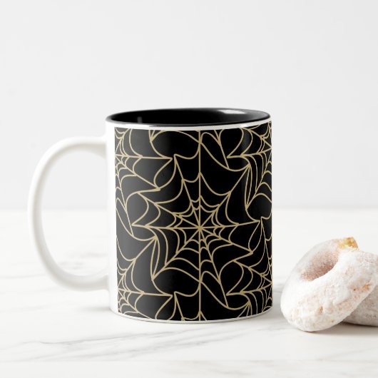 Tasse 2 Couleurs Gothique Halloween Spider Web Gold (Avec donut)