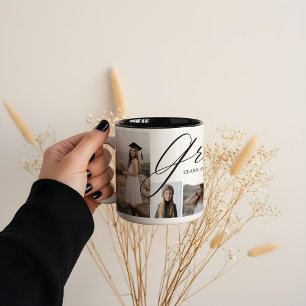 Tasse 2 Couleurs Grad Heart Elegant Script Graduate Photo Collage