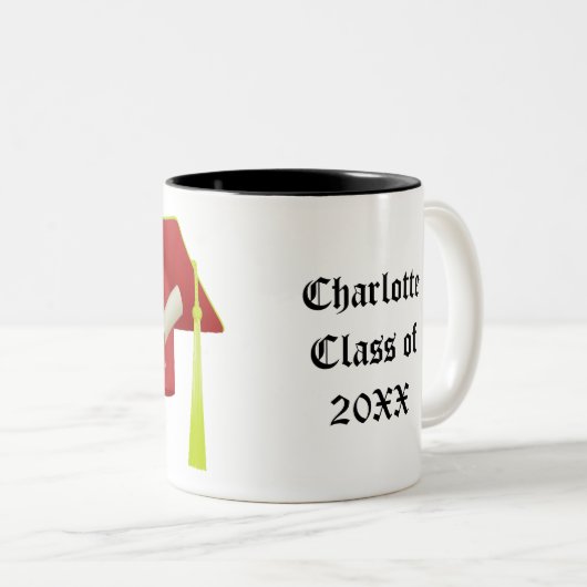 Tasse 2 Couleurs Graduation Red Casquette Classe de 20XX Ajouter No (Devant droit)